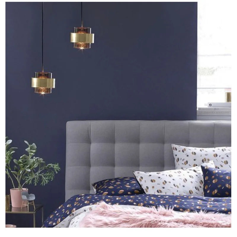 Nordic Glass Pendant Light | Modern Brass Cylinder Design In Amber or Smoke Grey Tinted Glass