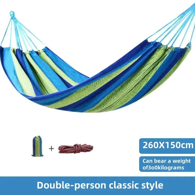 Striped Canvas Double Hammock | Indoor and Outdoor Swing Bed For Gardens, Patios and Camping