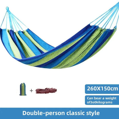Striped Canvas Double Hammock | Indoor and Outdoor Swing Bed For Gardens, Patios and Camping