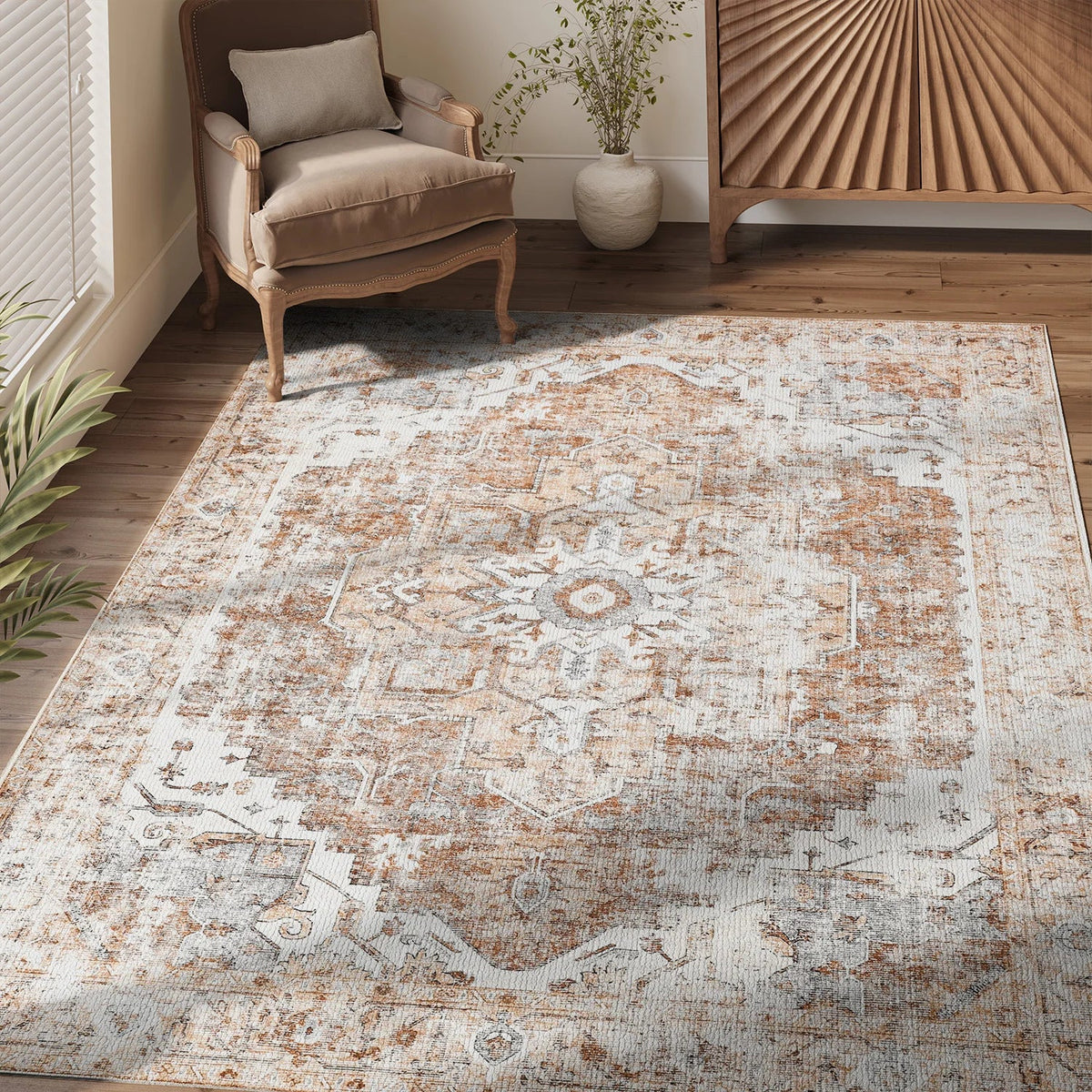 Heritage Medallion Rug | Foldable Non Slip Oriental Style Carpet In Four Sizes and Colours