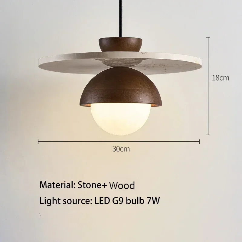 Denmark Pendant Light | Walnut And Natural Stone LED Chandelier In Warm or Cold White Light