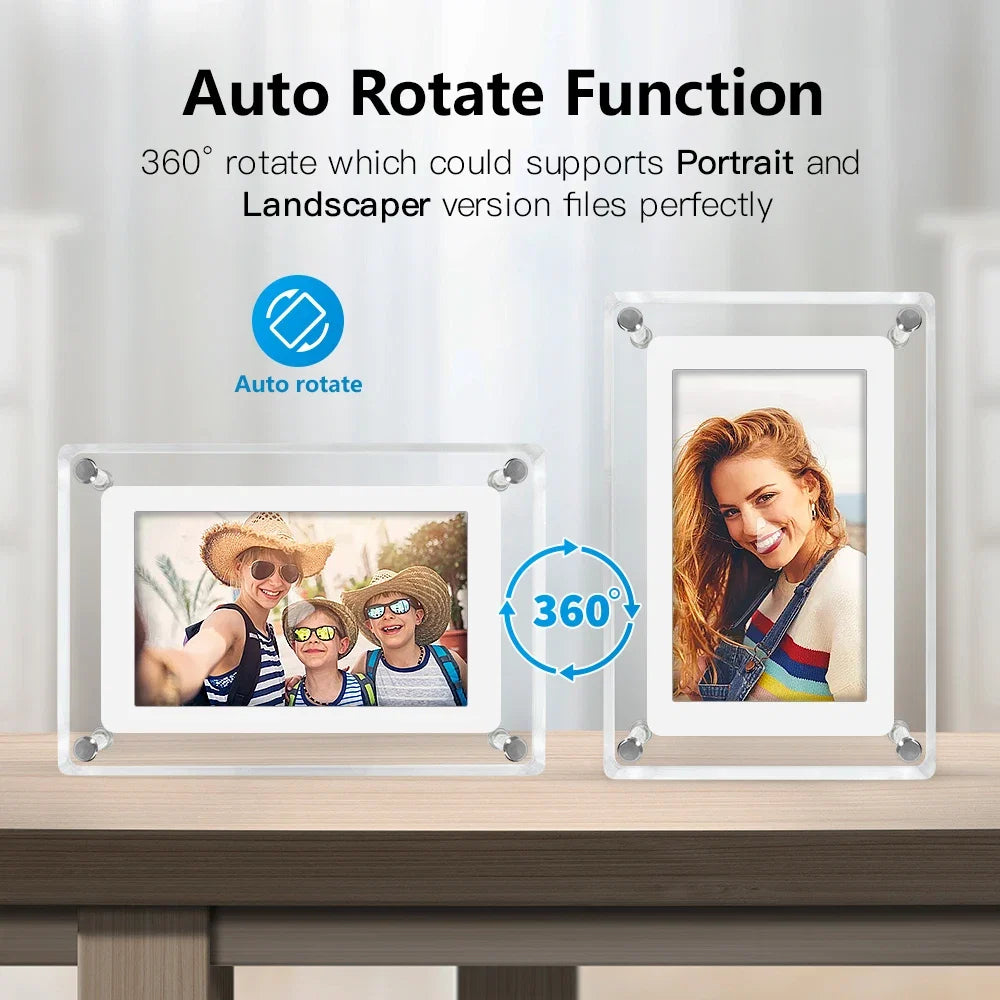 Lucidframe Acrylic Digital Photo Frame | Portable IPS Display With A Built In Battery Power