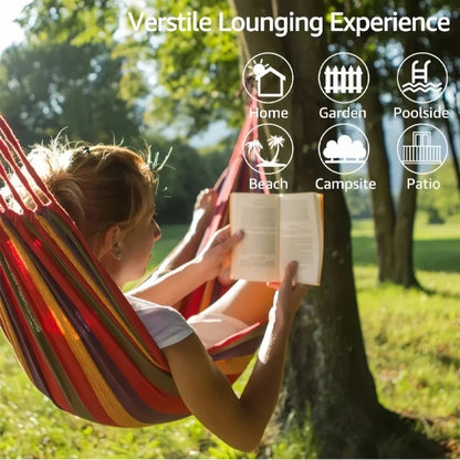 Striped Canvas Double Hammock | Indoor and Outdoor Swing Bed For Gardens, Patios and Camping