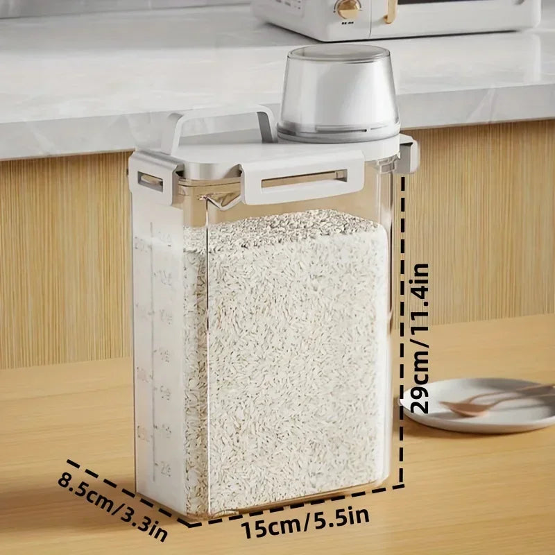 Airtight Grain Storage Container | 2.5L Rice and Cereal Dispenser With A Built In Measuring Cup