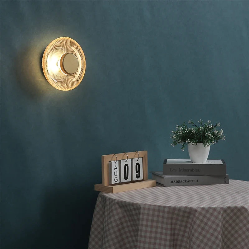 Modern Coloured Glass Wall Lamp | Textured LED Disc Light In Four Tinted Coloured Glass Shades