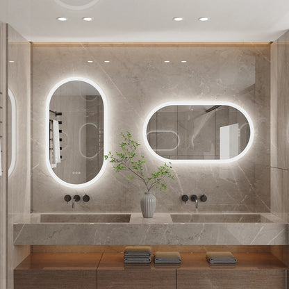 Ovalume Oval LED Bathroom Mirror | Frameless Backlit Anti Fog Vanity Mirror With Touch Control
