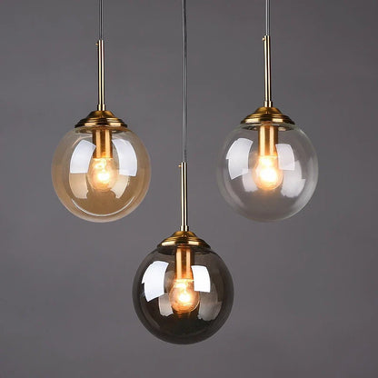 Modern Nordic Glass Globe Pendant Light | Amber, Smoke Grey or Clear Glass Hanging Ceiling Lamp