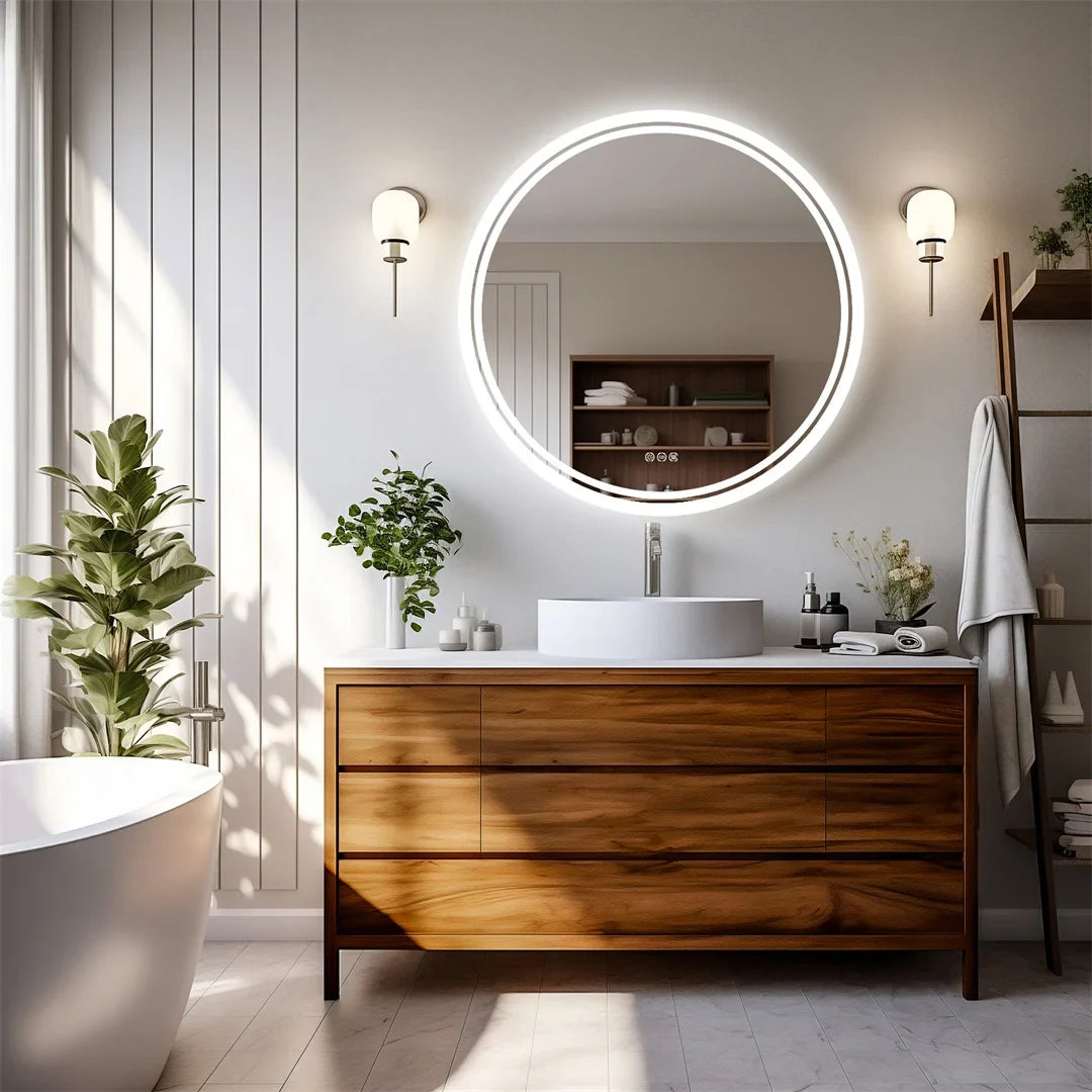 Orbamere Round LED Bathroom Mirror | Frameless Anti Fog Dimmable Mirror With Touch Control