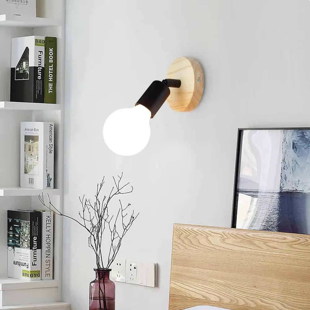 Vintage Retro Wall Lamp | Adjustable Wooden And Metal Sconce In A Black or White Metal Finish