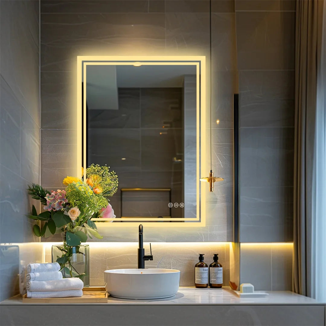Clarelle LED Bathroom Mirror | Frameless Backlit Dimmable Anti Fog Vanity Mirror In Three Sizes