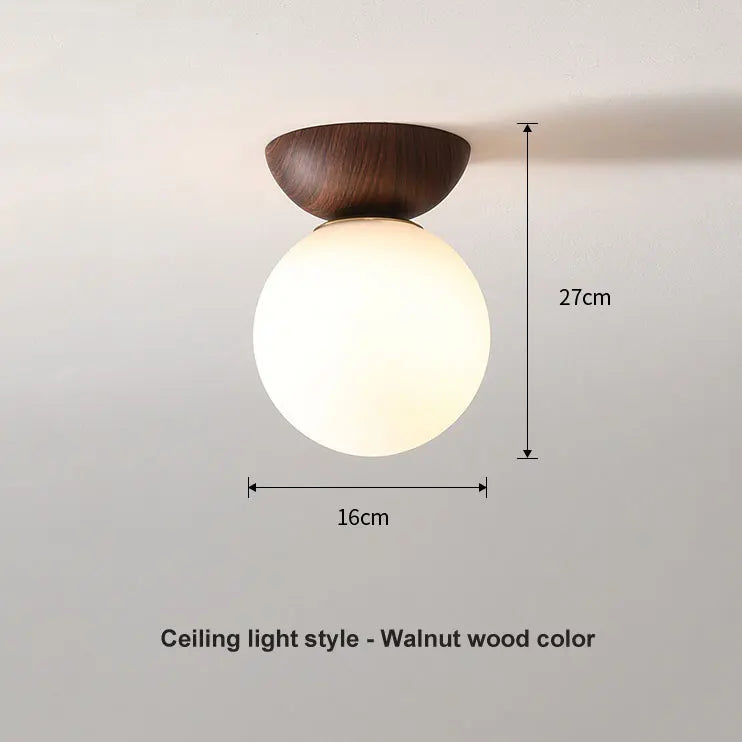 Nordic Glass Ball Light | Opal Shade With Wood Finish In Pendant or Flush Ceiling Versions