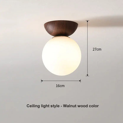Nordic Glass Ball Light | Opal Shade With Wood Finish In Pendant or Flush Ceiling Versions