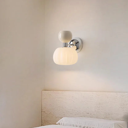 Nordic Pumpkin Wall Lamp | Modern Frosted Glass and Metal Sconce In Three Bold Shade Colours