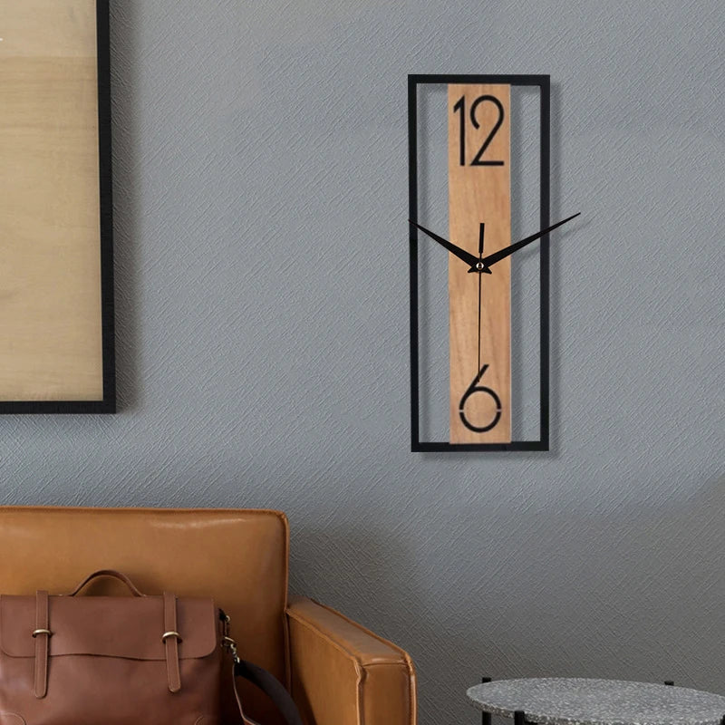 Modern Rectangular Wall Clock | Slim Wood Grain Frame For Hallways, Offices and Kitchen Areas