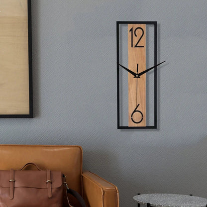 Modern Rectangular Wall Clock | Slim Wood Grain Frame For Hallways, Offices and Kitchen Areas