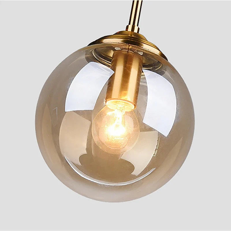 Modern Nordic Glass Globe Pendant Light | Amber, Smoke Grey or Clear Glass Hanging Ceiling Lamp