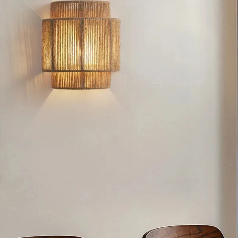 Wovenlume Handwoven Rattan Wall Lamp | Natural Woven Sconce For Bedrooms, Halls and Landings