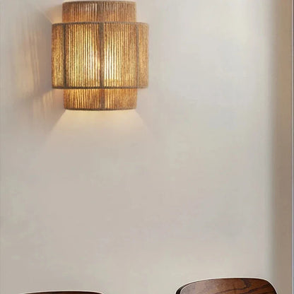 Wovenlume Handwoven Rattan Wall Lamp | Natural Woven Sconce For Bedrooms, Halls and Landings