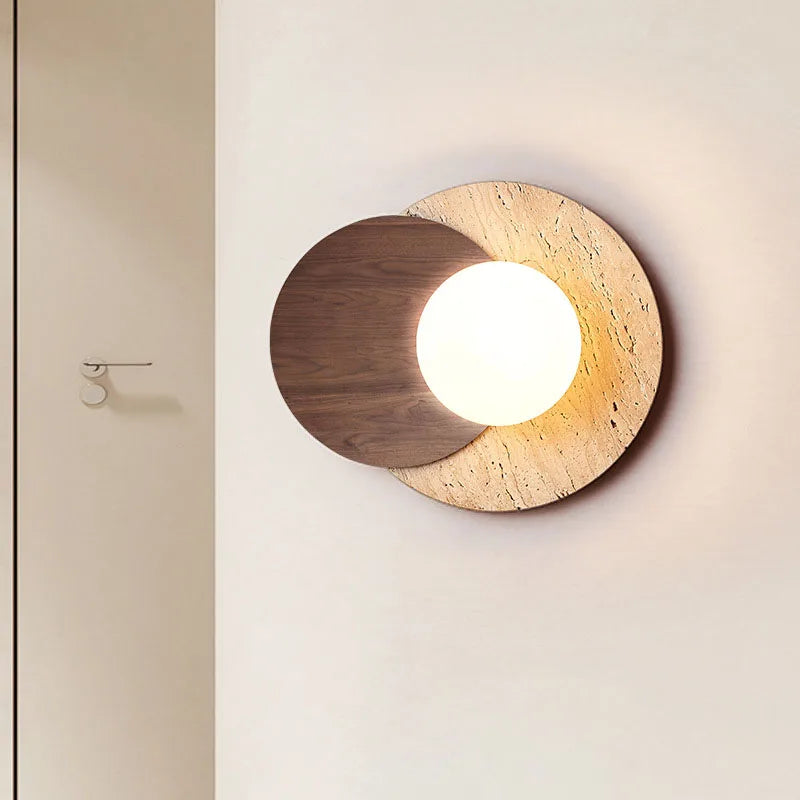 Wabi Sabi Stone Wall Lamp | Modern Natural Texture Design In Walnut or Natural Wood Timber