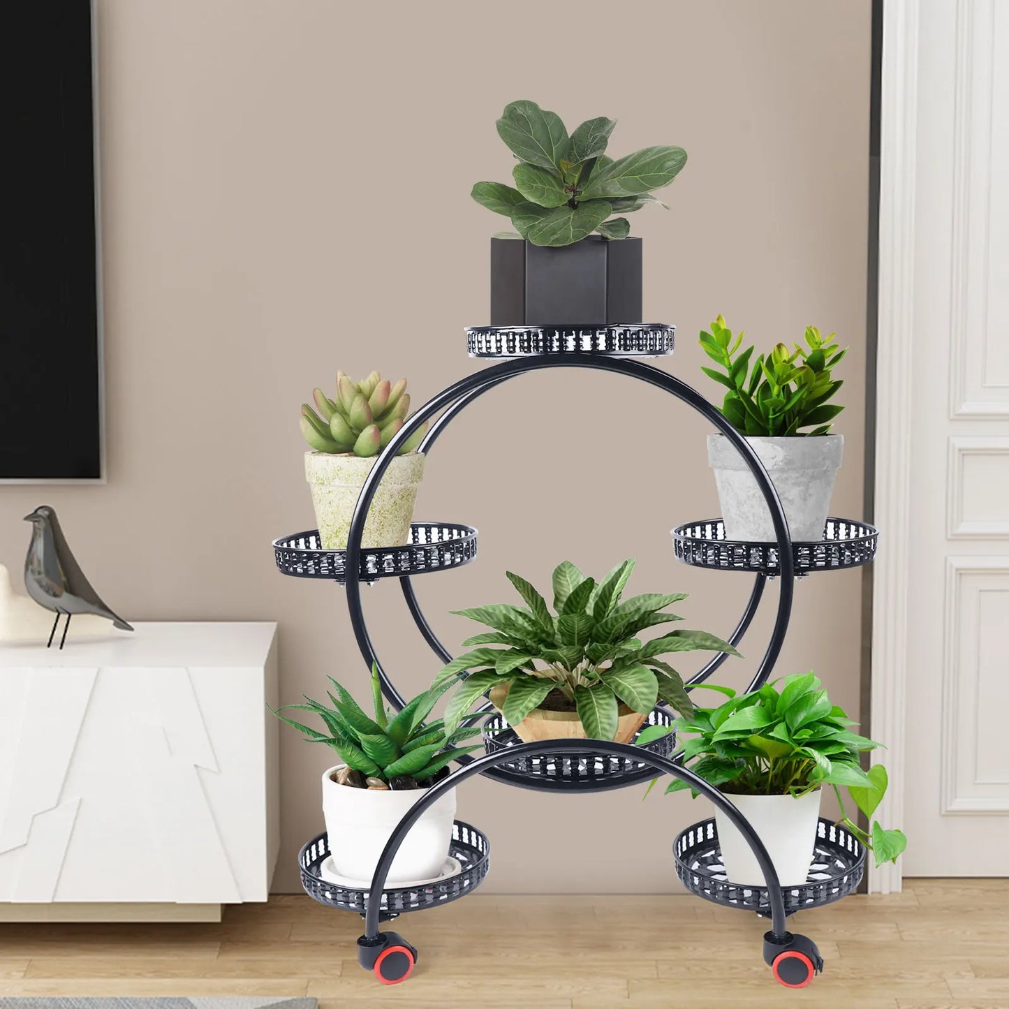 Metal Plant Stand With Wheels | 6 Tier Flower Pot Holder For Indoor and Outdoor Plant Displays