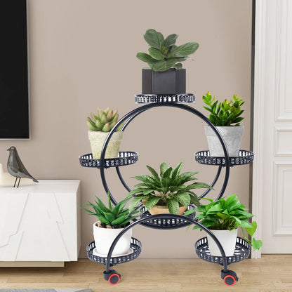 Metal Plant Stand With Wheels | 6 Tier Flower Pot Holder For Indoor and Outdoor Plant Displays