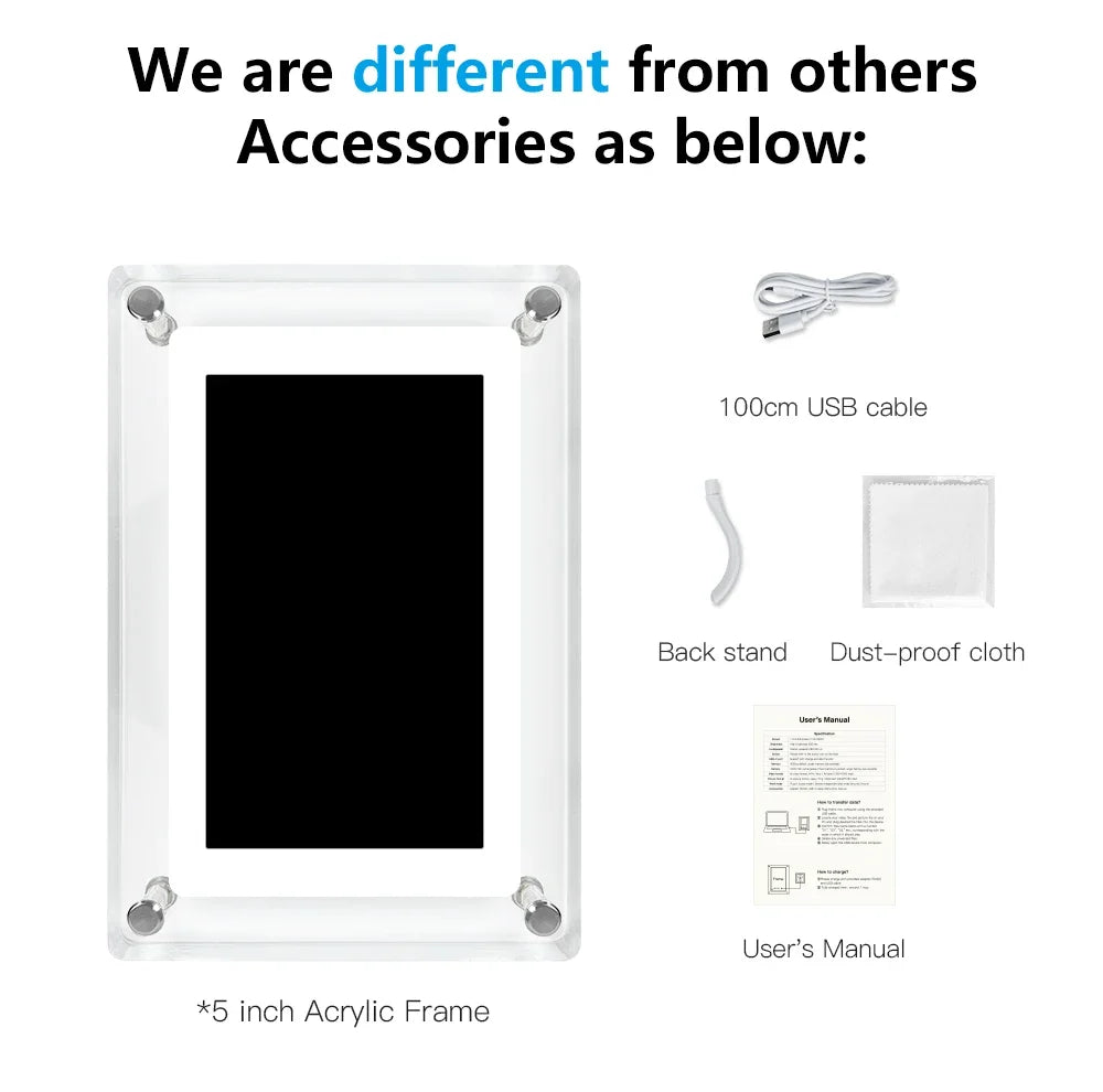 Lucidframe Acrylic Digital Photo Frame | Portable IPS Display With A Built In Battery Power