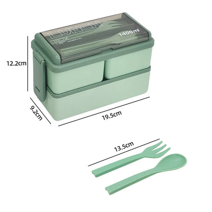 1400ml Double Layer Bento Box | Two Tier Lunch Box With A Fork and Spoon, Microwave Safe Design