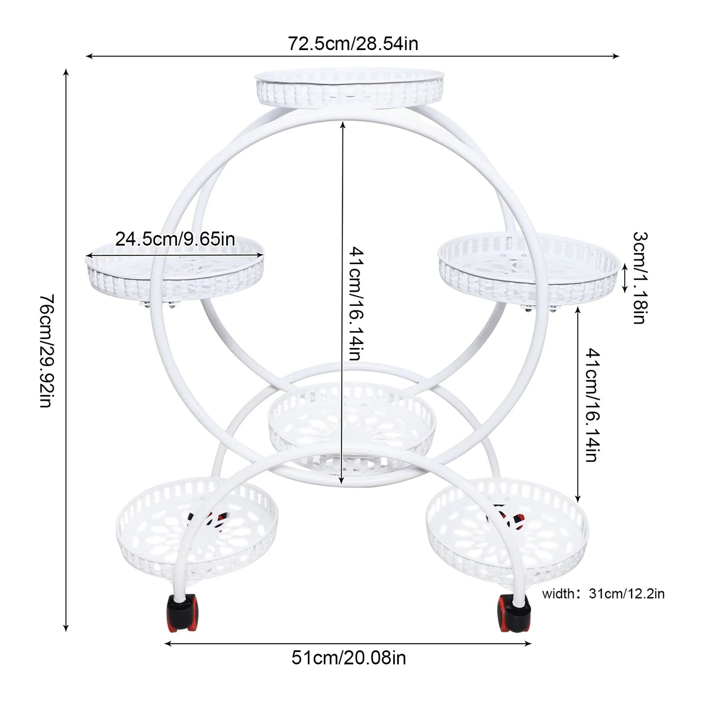 Metal Plant Stand With Wheels | 6 Tier Flower Pot Holder For Indoor and Outdoor Plant Displays