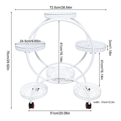 Metal Plant Stand With Wheels | 6 Tier Flower Pot Holder For Indoor and Outdoor Plant Displays