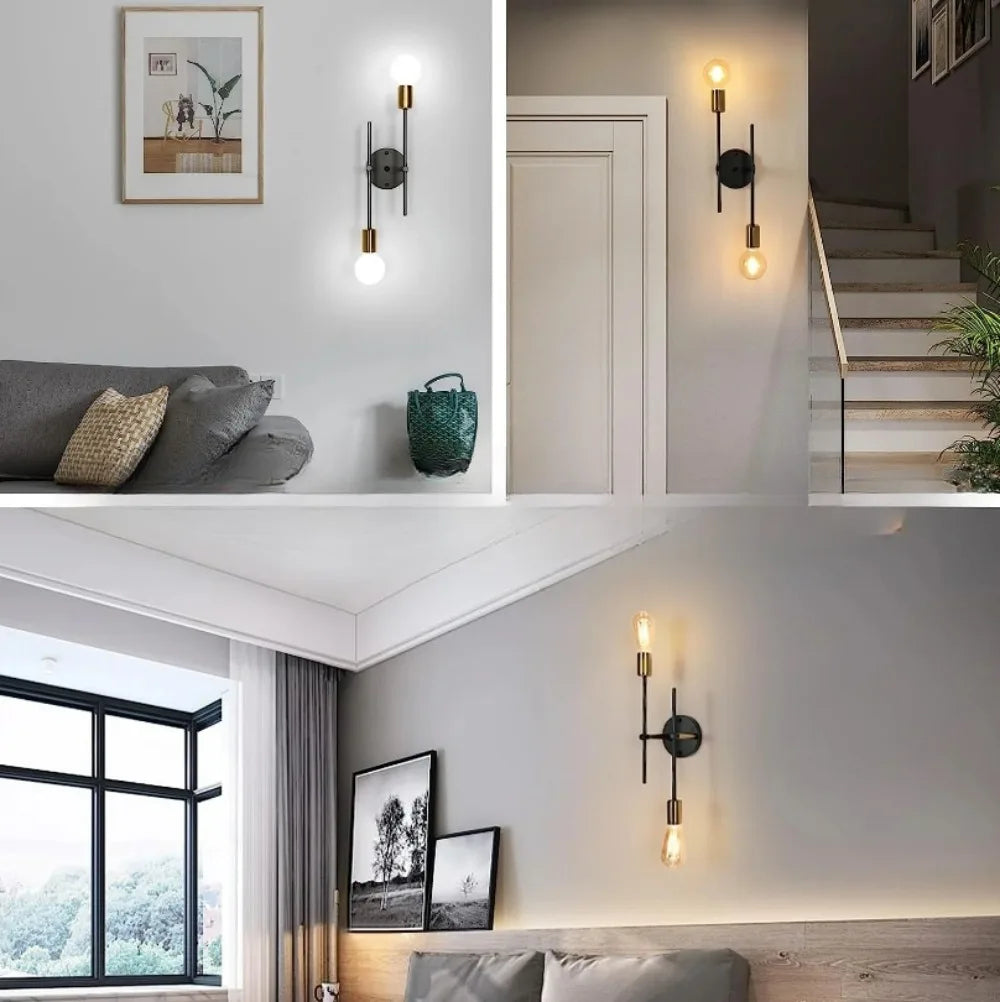 Modern 2 Light Ceiling Lamp | Black and Gold Flush Mount For Hallways, Bedrooms and Landings