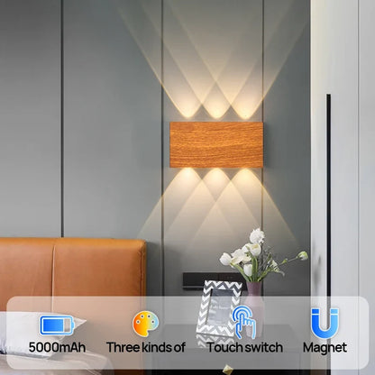 Blocklume Rechargeable Wall Lamp | Minimalist Wood Grain Design With Tricolour Light Modes