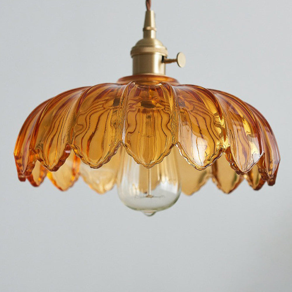Vintage Flower Pendant Lamp | Coloured Glass Hanging Light For Dining Rooms and Kitchen Islands