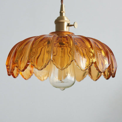 Vintage Flower Pendant Lamp | Coloured Glass Hanging Light For Dining Rooms and Kitchen Islands