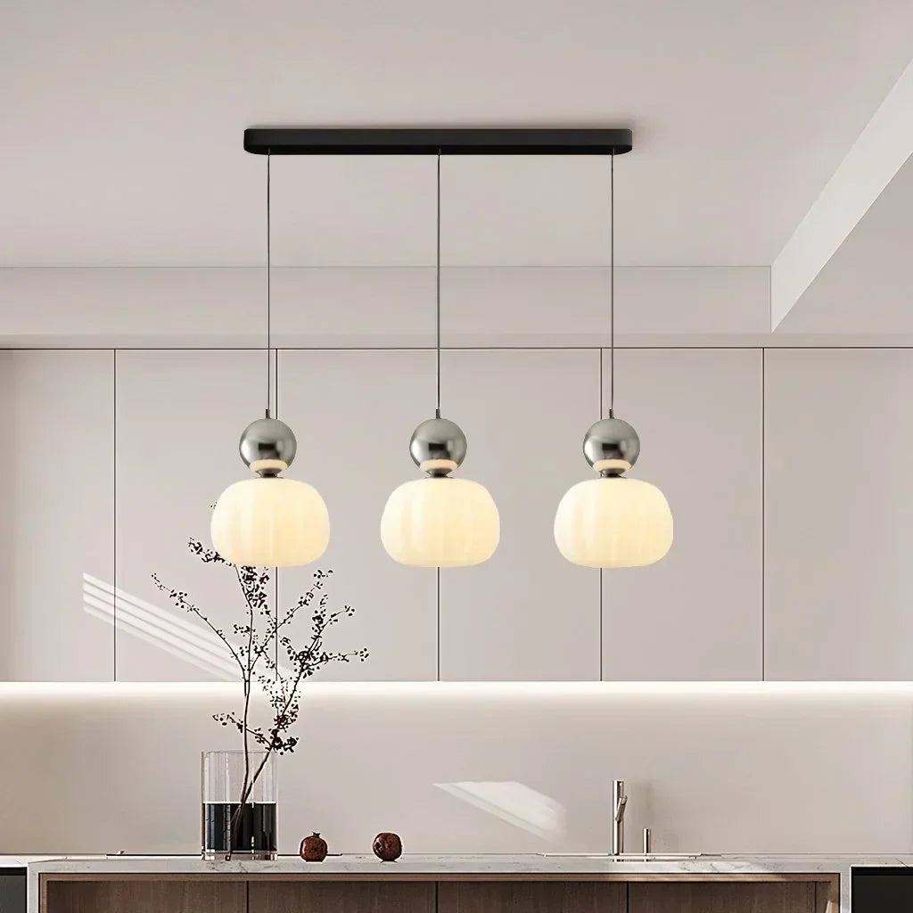 Nordic Pumpkin Pendant Light | Modern Ribbed LED Ceiling Lamp For Kitchens and Dining Areas