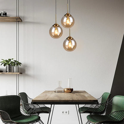 Modern Nordic Glass Globe Pendant Light | Amber, Smoke Grey or Clear Glass Hanging Ceiling Lamp