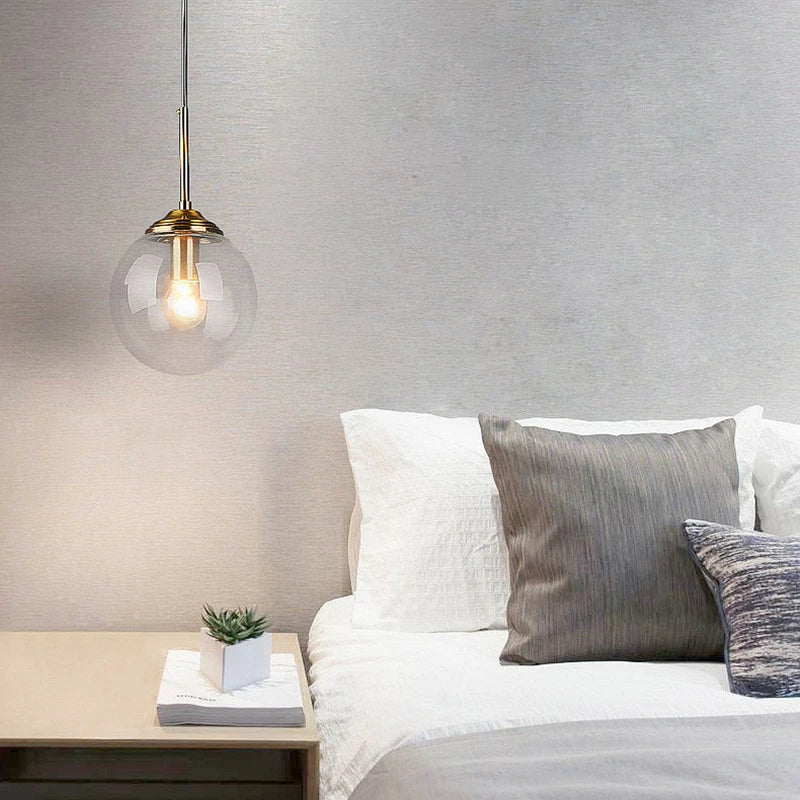 Modern Nordic Glass Globe Pendant Light | Amber, Smoke Grey or Clear Glass Hanging Ceiling Lamp