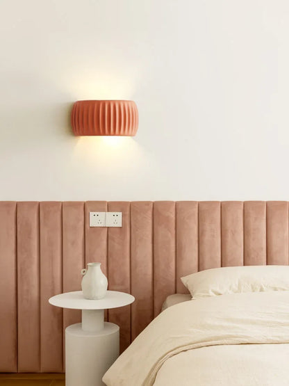 French Resin Wall Lamp | Textured Ribbed Modern Sconce With An Up and Down Light Emission Glow