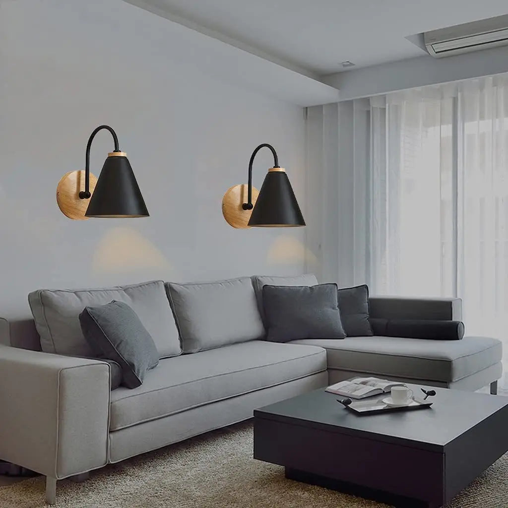 Beamworth Scandinavian Wall Light | Wood And Iron Sconce In Black or White For Hallway Walls