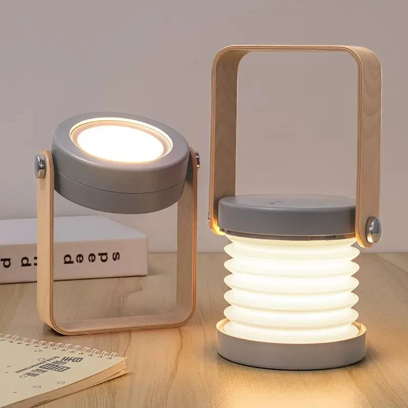 Creative Wooden Handle Portable Lantern | Folding Rechargeable Table Lamp In Three Colours