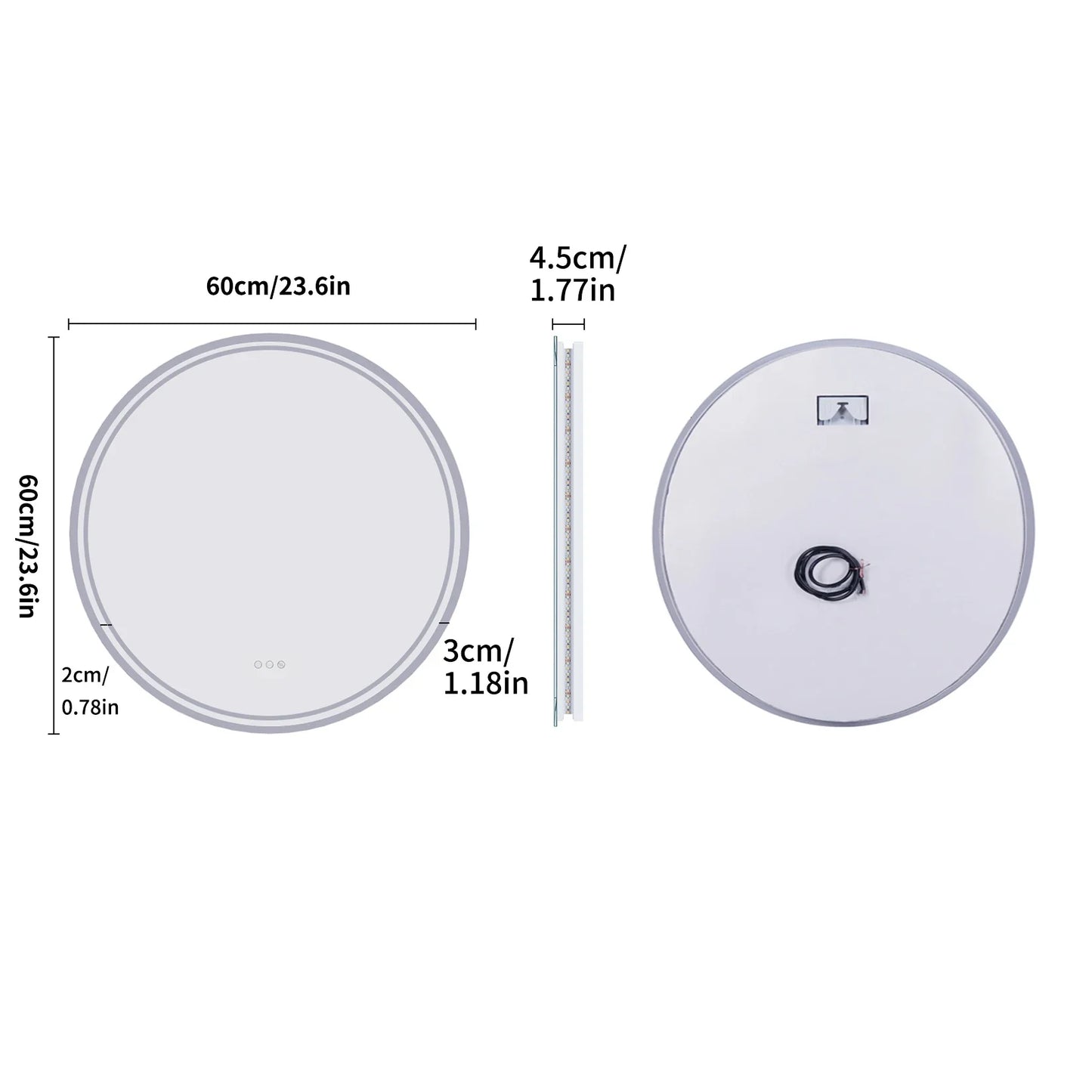 Orbamere Round LED Bathroom Mirror | Frameless Anti Fog Dimmable Mirror With Touch Control