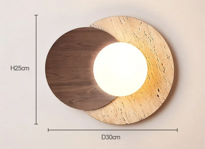 Wabi Sabi Stone Wall Lamp | Modern Natural Texture Design In Walnut or Natural Wood Timber