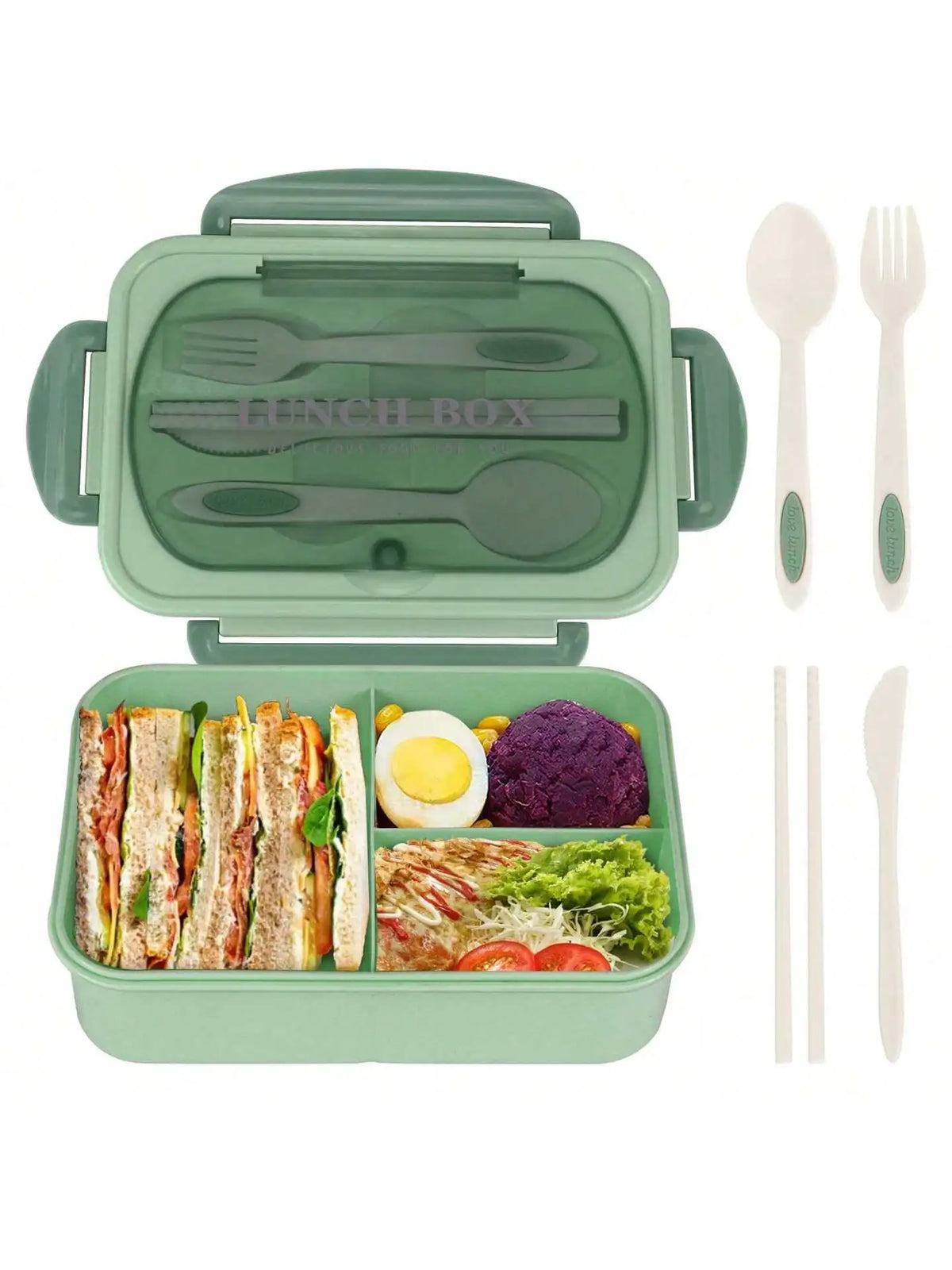 Noonbox Bento Lunch Box With Utensils | 4 Compartment Leak Proof Food Container For Meal Prep