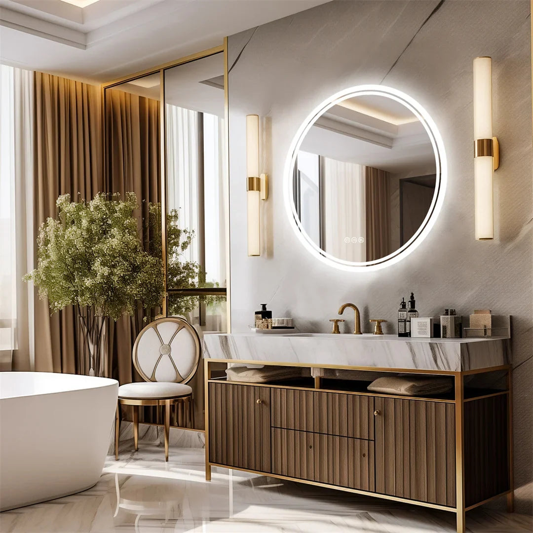 Orbamere Round LED Bathroom Mirror | Frameless Anti Fog Dimmable Mirror With Touch Control