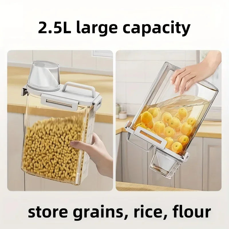 Airtight Grain Storage Container | 2.5L Rice and Cereal Dispenser With A Built In Measuring Cup
