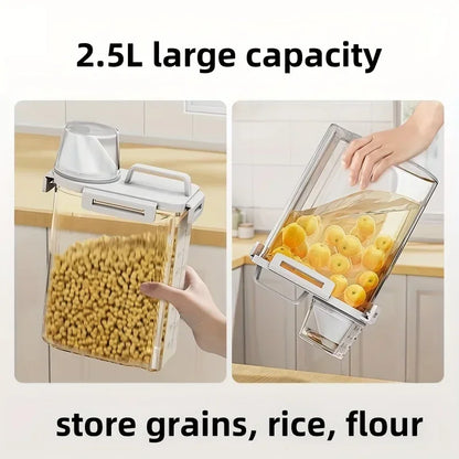 Airtight Grain Storage Container | 2.5L Rice and Cereal Dispenser With A Built In Measuring Cup