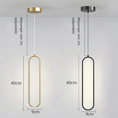 Modern Minimalist LED Pendant Light | Slim Oval Hanging Lamp In A Gold or Black Iron Finish