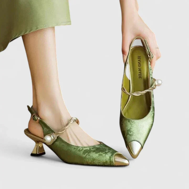 Seraphyane Pearl Strap Block Heel Pumps