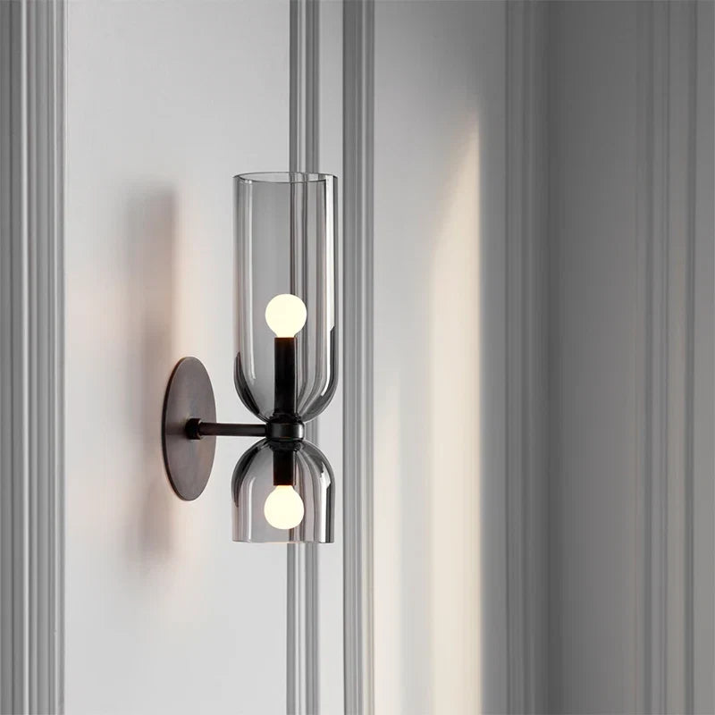 Nordic Glass Wall Lamp | Smoked Tube Design Sconce For Bedrooms and Living Room Side Walls