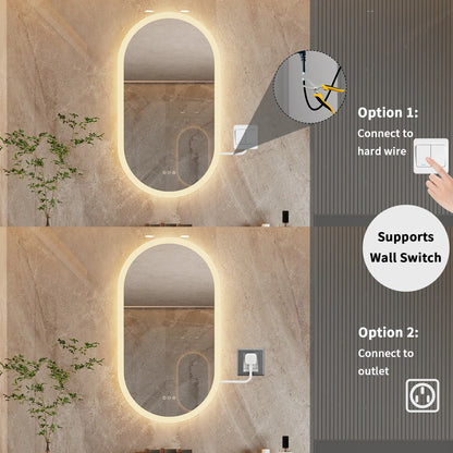 Ovalume Oval LED Bathroom Mirror | Frameless Backlit Anti Fog Vanity Mirror With Touch Control