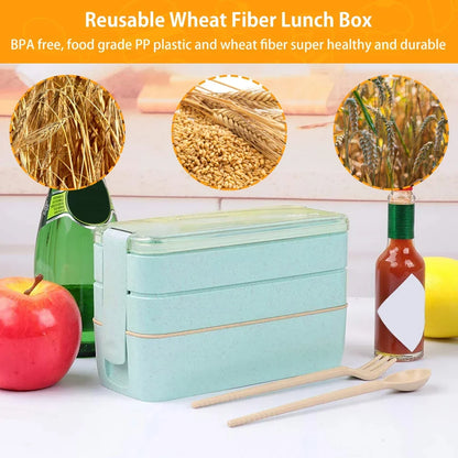 Strawstack 3 Tier Bento Lunch Box | Wheat Straw 900ml Stackable Food Container For Work Lunches